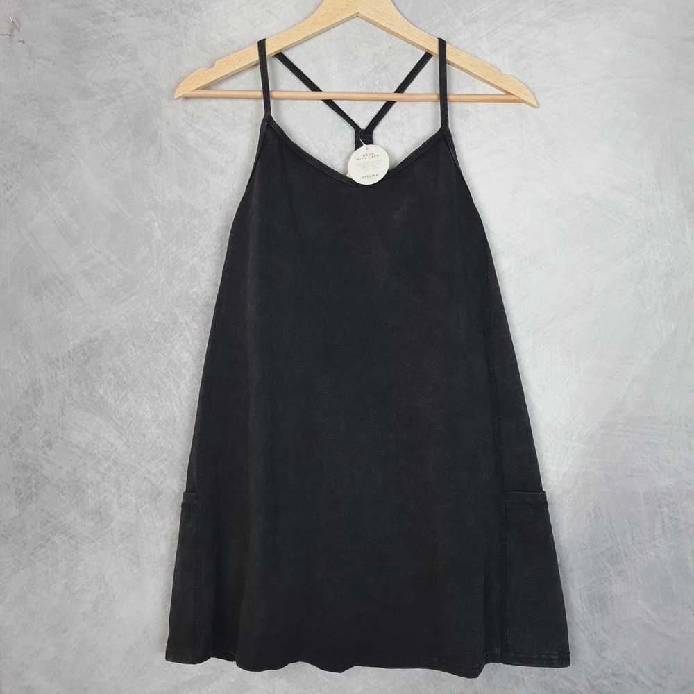 OFFLINE By Aerie Romper Womens XS Black V Neck Strappy Jersey Pockets One Piece - Picture 1 of 16